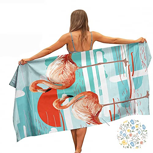 Ulticool – Handtuch Flamingo – für Mann oder Frau – Schnelltrocknendes Badetuch Mikrofaser – 160 x 80 cm – für Reisen Fitness Gym Sport Spa Yoga – doppelseitiger Druck - Rosa Blau
