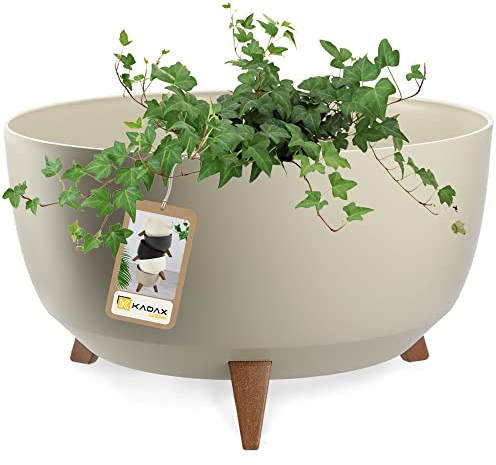 KADAX Pot de Fleurs en Plastique sur Trois Pieds, Effet Bois pour Sublimer la Décoration de Votre Maison et de Votre Jardin, Intérieur et Extérieur (Beige, 47 cm)