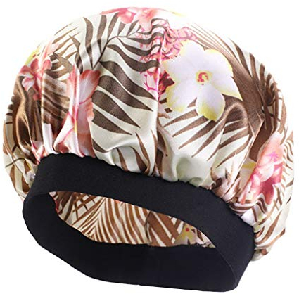 Unbekannt Satin Schlafmütze Damen Blumen Seide Nachtmütze Satin Bonnet Schlafhaube Bonnet Atmungsaktive Verstellbare Silk Bonnet Seidenhaube zum Schlafen Weiche Satin Haube D