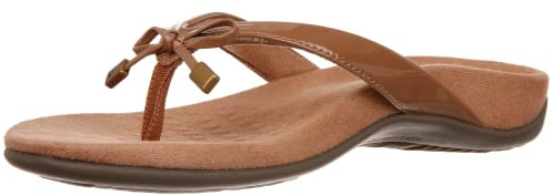 Vionic Damen Rest Bella Toe Post Sandale,Stützende Damen Orthopädische Sandalen mit drei Zonen Komfort mit Fußgewölbeunterstützung,Flip Flop für Damen, Brauner Lack-Kunststoff, 38 EU