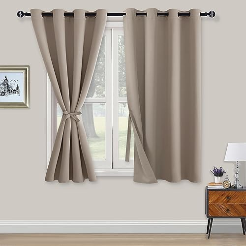 XWZO Blickdichte Vorhänge Verdunklungsvorhänge mit Ösen 2 Stücke Gardienen mit Raffhalter Lichtundurchlässige Vorhänge für Schlafzimmer,WonhzimmerBüro, 138x132 cm, Taupe