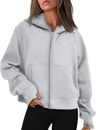 Timuspo Damen Hoodie Jacke Vintage Reißverschluss Kapuzenjacke Zip Up Kapuzenpullover Sweatshirt mit Kapuze Y2K E-Girl Übergangsjacke