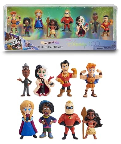 Disney 100 - Pack Rentless Persuit, giocattolo da collezione con personaggi Disney, include 8 figure diverse, licenza ufficiale al 100%, 12 da collezionare, 3 anni, famosa (DED16600)