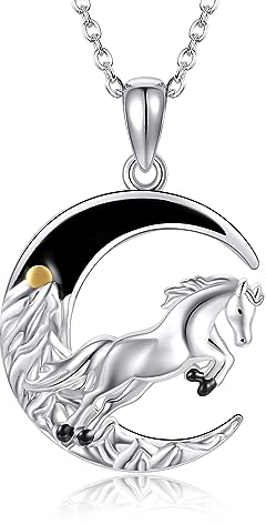 VENACOLY Pferd Kette 925 Sterling Silber Pferd Mond Anhänger Halskette Pferd Muttertag Schmuck Geschenk für Damen