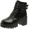Onsoyours Stivali da Donna Boots Gothic Chunky Anfibi Scarpe con Zip Tacco Medio Punta Tonda Moda Stivaletti alla Caviglia con Lacci Autunno Inverno Primavera A Nero 38 EU
