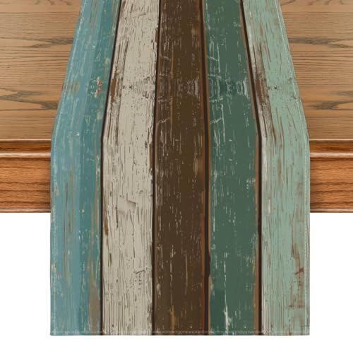 Artoid Mode Blau Planken Antik Alt Rustikal Holz Herbst Tischläufer, Saisonnal Küche Tisch Dekoration Drinnen Urlaub Party Dekor 40x100 cm