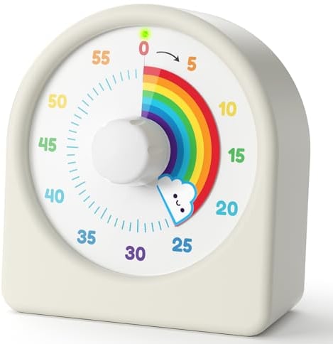 LIORQUE Minuteur Visuel Enfant Rechargeable avec Fonction Pause, Support Sonore et Muet, Timer Enfant avec Boîtier en Silicone, Convient aux Cuisine, Salle de Classe, Réunions - Blanc