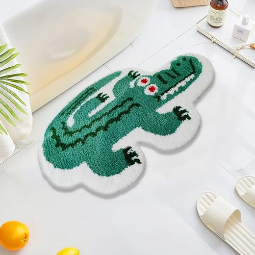 Tappeto da bagno a forma di coccodrillo, tappeto a pelo lungo, divertente decorazione per la casa e interni, antiscivolo, per bagno, camera dei bambini, vasca da bagno, lavandino, ingresso, 73 x 50 cm