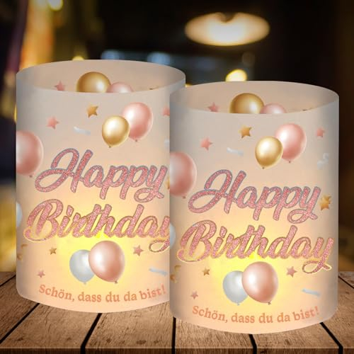 12 Windlicht Tischdeko Geburtstag, Happy Birthday Deko Rosegold, Geburtstagsdeko Mädchen Frauen Kinder, Deko Geburtstag Mädchen, Tischdekoration, Tisch Birthday Decorations