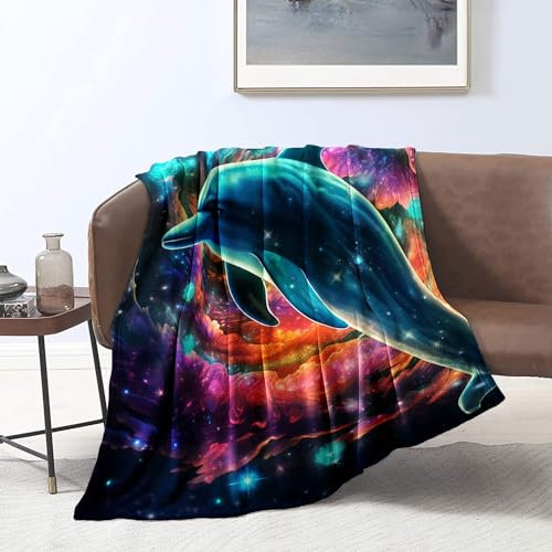 CHTLIFQ Fleece Bettüberwürfe, 3D Überwurfdecke, Springender Delfin, Decke für Bett, weiches Flanell, für alle Jahreszeiten, für Kinder und Erwachsene, Kinderbett, Flanell