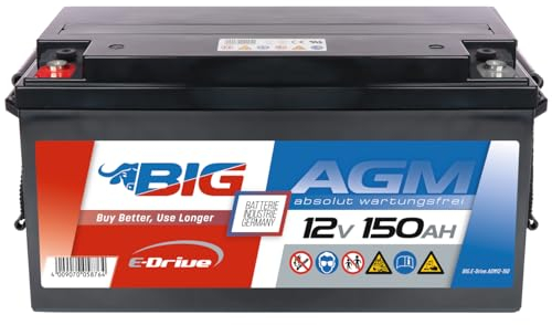 BIG E-Drive AGM Traktionsbatterie: Ideal für Rehatechnik, E-Scooter, Außenborder, Hebebühnen, Fördertechnik, Aufzüge, Robotik, FTS, Industrie, DC-Stromversorgung (12V - 150Ah)