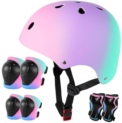 Kids Bike Helmet for 3-5-8-14+ Age Girls and Boys, Kids Helmet with Knee Pads Elbow Pads Wrist Guards,Ventilation Multi-Sport Scooter Roller Skate Rollerblading Skateboarding Climbing Cycling