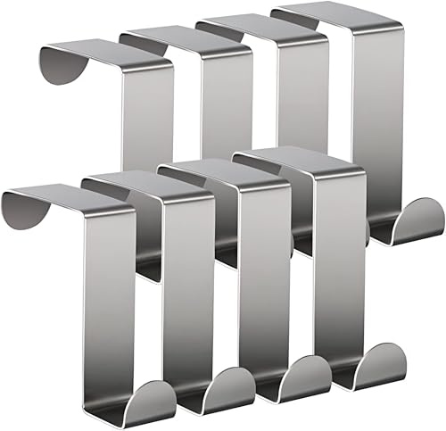 TOJ Living Türgarderobe - Set mit 8 Haken - Türhaken - Kleiderhaken Tür - Handtuchhalter Tür - Türgarderobe zum einhängen - Türhacken Edelstahl - Tür Garderobe - Wasserfest - Silber