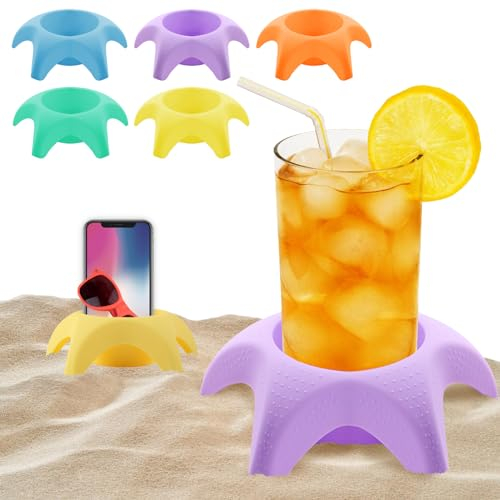 XiXiRan Strand-Sand-Untersetzer*5 Stück, Strand-Getränkebecherhalter, Tragbare Strand-Sand-Untersetzer, Mehrfarbiger Sand-Getränkehalter für Getränke, Telefon, Picknick, Grillparty (runden)