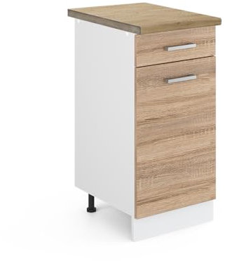 Vicco Küchenunterschrank R-Line, Schubladenschrank für die Küche, Sonoma/Weiß, 40 cm, AP Eiche