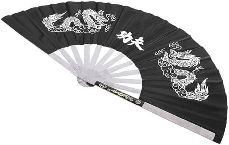 Yctze Stainless Steel Fan for Tai Chi, Kung Fu, Martial Arts Training and Performance, Metal Hand Held Fighting & Dance Practice Fan, Black (Black)