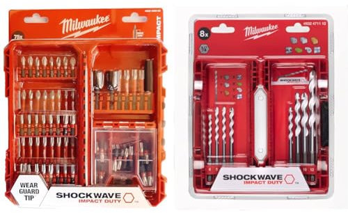 Milwaukee Shockwave 4932492008 Impact Duty Bit Set & 4932471112 Shockwave Multi-Material Drill Bit 1/4 Inch Hex Cassette 8-Piece