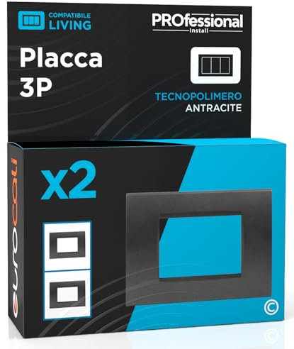 Placa de tecnopolímero rectangular de 3 módulos para frutas color antracita compatible con BTicino Livinglight Serie Civile 8003-2 - Paquete de 2