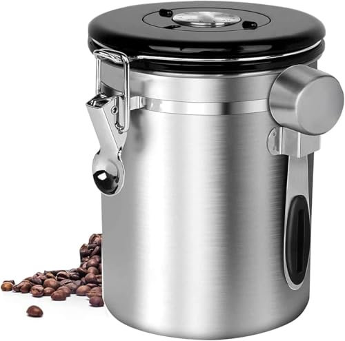 pobowlgarls Kaffeekanister luftdichter Kaffeebehälter, luftdichter Edelstahlspeicherbehälter mit Schaufel, Kaffeeglas für Bohnen oder Boden, Küchennahrung, Tee, Mehl, Zucker
