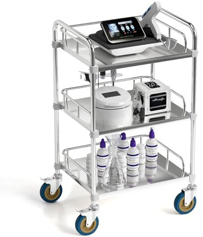 lesolar Labor Rollwägen, Servierwagen Edelstahl 3 Böden, Edelstahl Küchenwagen mit 4 Schwenkbar Rollen 2 Bremse, Serving Lab Trolley, Transportwagen, Laborwagen, Teewagen 440 x 660 x 860 mm