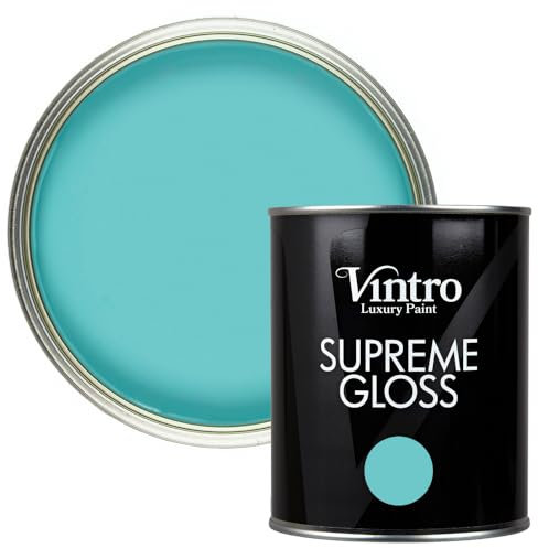 Vintro Paint | Gloss Paint | for Walls | Wood | Trim | Gloss Furniture Paint | Interior & Exterior Use. 1 Litre (Turquoise - Christabelle)