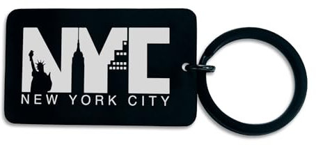 New York City NYC Porte-clés avec pendentif en acier gravé, noir brillant, taille unique