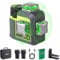 LasGoo 3D-RS12 Laser-Nivelliergerät: 3x360° grüner Strahl, selbstnivellierend, ideal für Bau und Bilderaufhängung. Mit 2 wiederaufladbaren 11.1V-Batterien, magnetischem Ständer und Type-C-Kabel