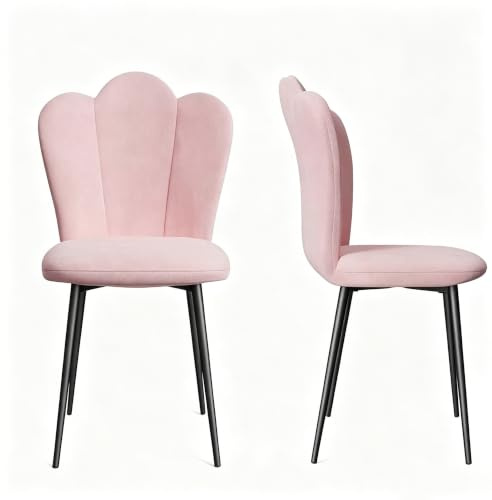 Chleby Lot de 2 Chaises de Salle à Manger Rembourrées, Chaises de Cuisine | Chaises en Velours, Pieds en Métal, Chaises de Cuisine avec Pétale Dossier pour Salle à Manger, Salon, Chambre, Cuisine, Rose