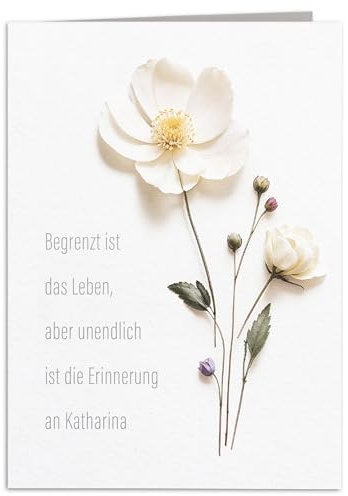 DEL MÀ Unique & Personal Trauerkarte mit Umschlag personalisierte Beileidskarte mit Namen & Foto einer Blume Klappkarte 14,8 x 10,5 cm (Hochformat) für Beerdigung, Trauer, Trauerfeier, Lebewohl