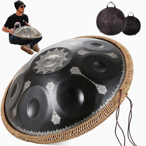 Handpan In D-Moll 9 Notes 440 Hz 22 Zoll Harmonic Percussion Handpan Drum, Schlaginstrument Stahl-Handpan-Trommel Für Professionelle Audioproduktion(Mandala,440HZ)