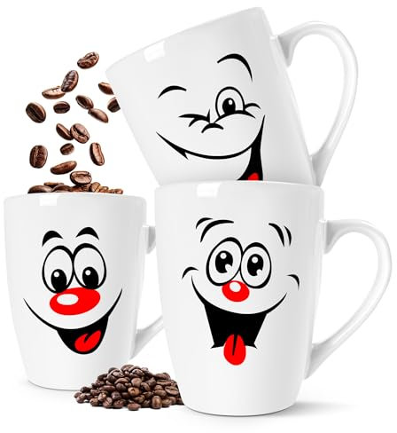 KONZEPT Set di 3 tazze da caffè in ceramica, 300 ml, con manico, ideali per caffè, tè, latte, cioccolato