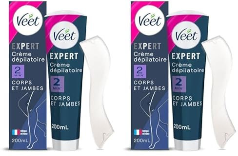 VEET EXPERT - Lot de 2 Crème Dépilatoire Poils Tenaces - Corps & Jambes - Agit en 2min - 200ml