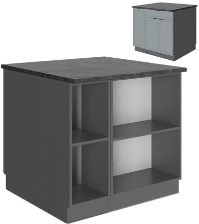 Vicco Isla de cocina Fame-Line, Azul claro-gris, 90 cm con cajón, sin encimera