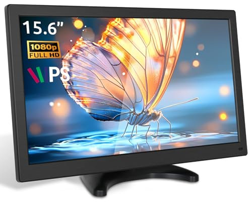 podofo 15.6 Inch IPS Small PC Monitor Full HD 1080P, Mini Monitor for Computer/Surveillance/Rear Camera, with HDMI/VGA/AVI/BNC/USB Input, Secondary Monitors for Laptop, 12-24V
