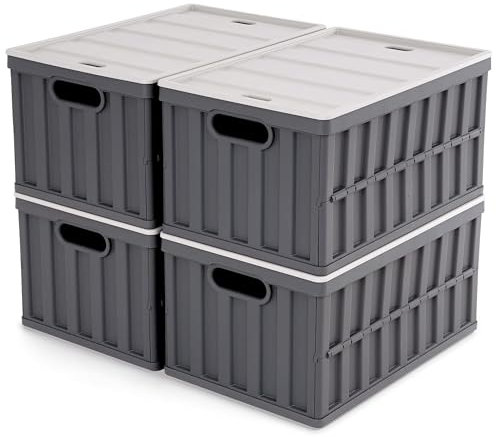 Citylife 4Pack 64L Collapsible Plastic Storage Box with Lids Outdoor Stackable Folding Large Storage Box Plastic Box with Lid for Book Camping Storage Boxes