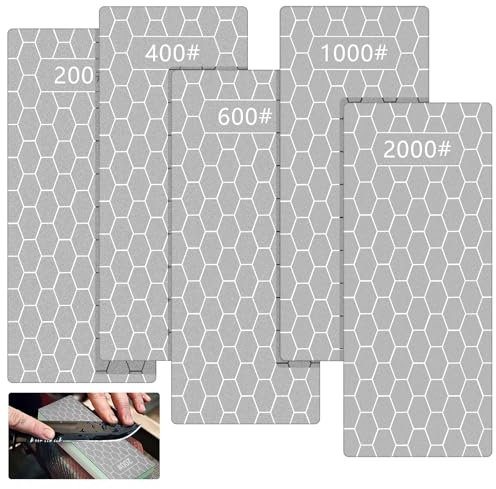 PWGHWG 5 Pièces Pierre a Aiguiser Diamant 200/400/600/1000/2000 Pierre à Aiguiser Conception Antidérapante Pierre Diamant Affutage Convient aux Ustensiles D'extérieur et de Cuisine