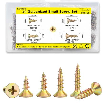 600PCS Wood Screws Assortment, M3 Countersunk Self Tapping Screws, Zinc Galvanized Small Screw, Multi Purpose DIY, Furniture & Repairs