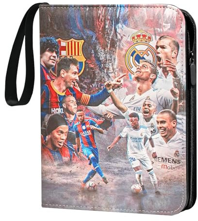 Oirigaga Fußball Karten Sammelalbum, Fussball Sammelkarten Album 4 Taschen 50 Hüllen, 400 Karten Sammelmappe Sammelheft Sammelbuch mit Reißverschluss Tragegriff, Sport Karten Heft Ordner Buch Mappe