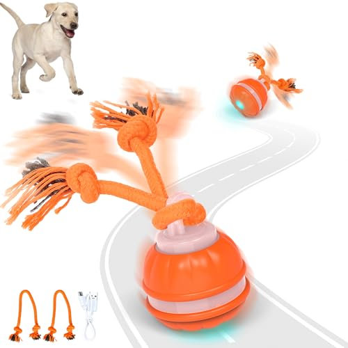 IOKHEIRA Interaktives Hundespielzeug - Hundebälle für Hunde, Hundespielzeug für Langeweile, Aktiver Rollball mit Schwanz für Hunde, Aufladbarer beweglicher Hundeball für Welpen und Haustiere