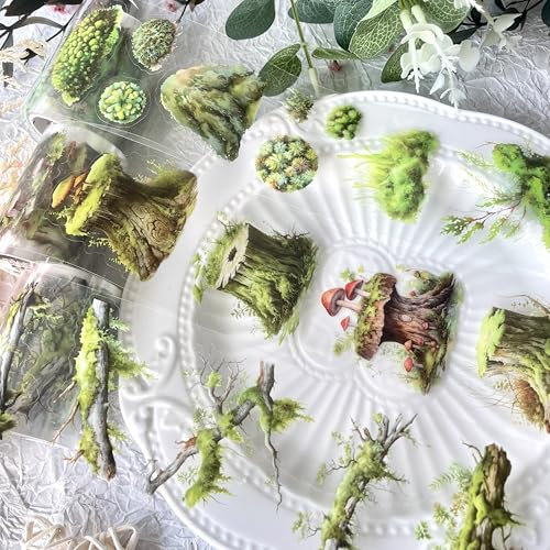 3 Rolls PET Washi Tape Set, Scrapbook Zubehör Pre-cut Tape for Forest, Moose Scrapbook Stickers for Scrapbooking, Journaling, Bullet Journal, DIY Crafts, Gift Wrapping, Painting (Forest Moss 1)