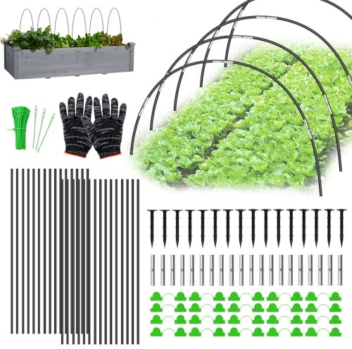 JABNOW 30 Piezas Arcos Invernadero, Aros Invernadero Tunel de Plantas DIY, Juego de Arcos de túnel con Anclajes de Tierra/Guantes/Clips/Ataduras/Tubos de conexión, para Camas elevadas, Patios