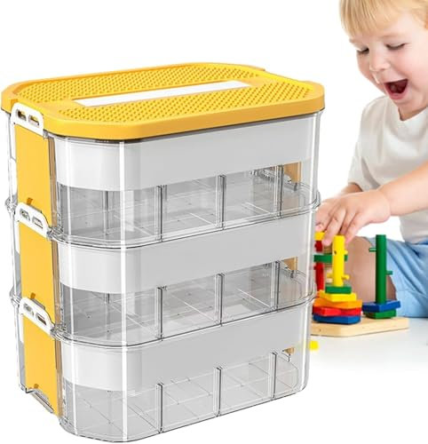 WUDLEP 3 Stufen Bausteine Boxen Aufbewahrung Spielzeugkiste, Kinder Aufbewahrungsbox mit Deckel, Sortierbox für LEGO