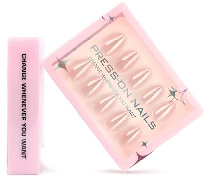 Press On Nails Almond - Short False Nails in 15 Sizes - 30Pcs Soft Gel Chrome Fake Nails with Glue - Light Weight & Fit Perfectly Stick on nails for Women and Girls