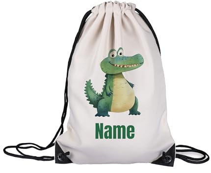 GRAZDesign Personalisierter Turnbeutel für Kinder mit Krokodildruck - Kindergarten Tasche Stoffbeutel - Individuell Bestickt mit Namen