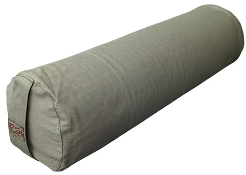 PURE SHANTI Yogabolster aus 100% Bio-Baumwolle | 63 x 17 cm | Nachhaltiges Bolster | Waschbar, nachfüllbar | Natürliche Buchweizenspreu-Füllung | OCS-zertifiziert | Rundes Yogakissen (Olivgrün)