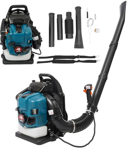 OUBUBY 75.6CC 4 Takt Benzin Laubbläser Rückentragbar mit Anti-Vibrations System 2600W Laubsauger Einstellbare Geschwindigkeit Laubbläser als Rucksack Manueller Start Luftgeschwindigkeit von 14,1m/s