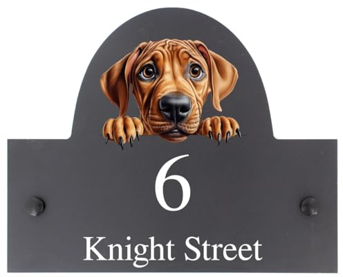 Personalisierbares Schild aus Schiefer mit Rhodesian Ridgeback Hundemotiv, 25 x 20 cm