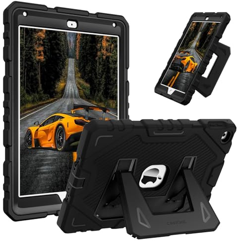 FINTIE Coque Enfant pour iPad 6e/5e Gen & iPad Air 2/1-9.7 Pouces | Étui de Protection Robuste et Antichoc, Housse avec Support Intégré, Noir