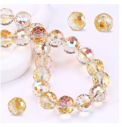 YZROHYI 100 Piezas Cuentas de Cristal Facetado 10 MM,Cuentas de Vidrio Colores,Abalorios Cristal para Hacer Pulseras,Bolitas de Vidrio,Redondas Cuentas Bisuteria,Glass Beads for Jewelry Making