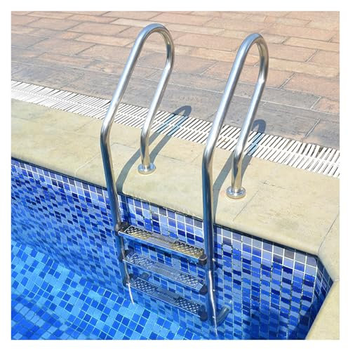 Schwimmbadleiter, Edelstahl-Handlauftreppe zum Eingraben, Rutschschutz-Stufenleiter, für den Pool im Hinterhof, Traggewicht 250 kg (eine Farbe, 3 Stufen)